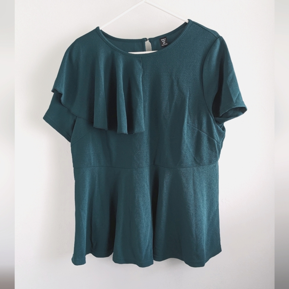 Shein Curve 4XL Teal Peplum Ruffle Top